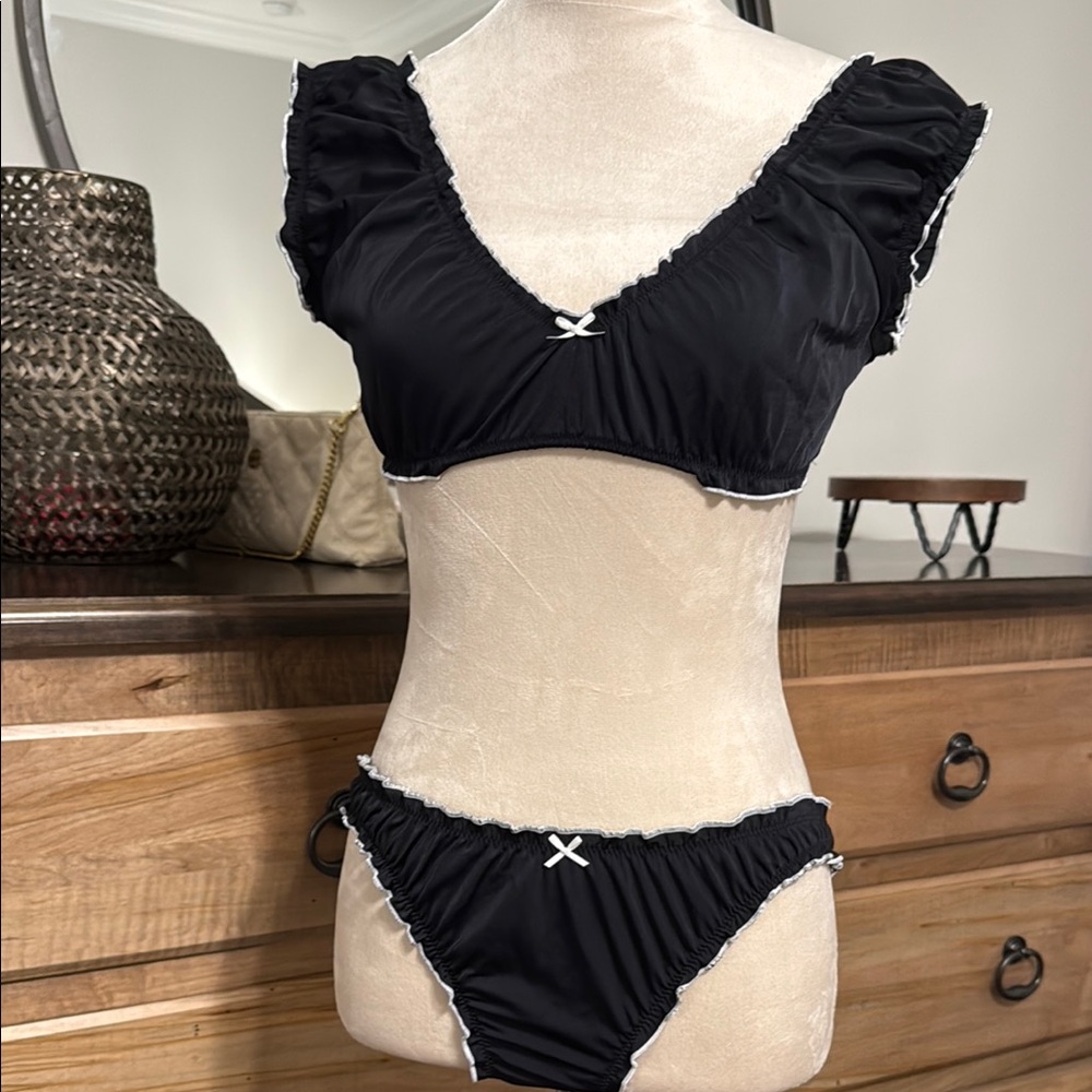 Frankie's Bikinis Black Ruffle Bikini Set